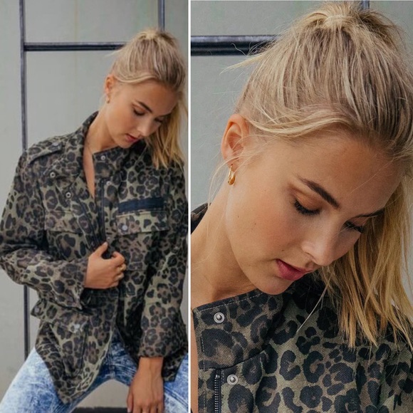 Avec Les Filles Olive Leopard Cotton Camo Cargo Jacket - Picture 2 of 16